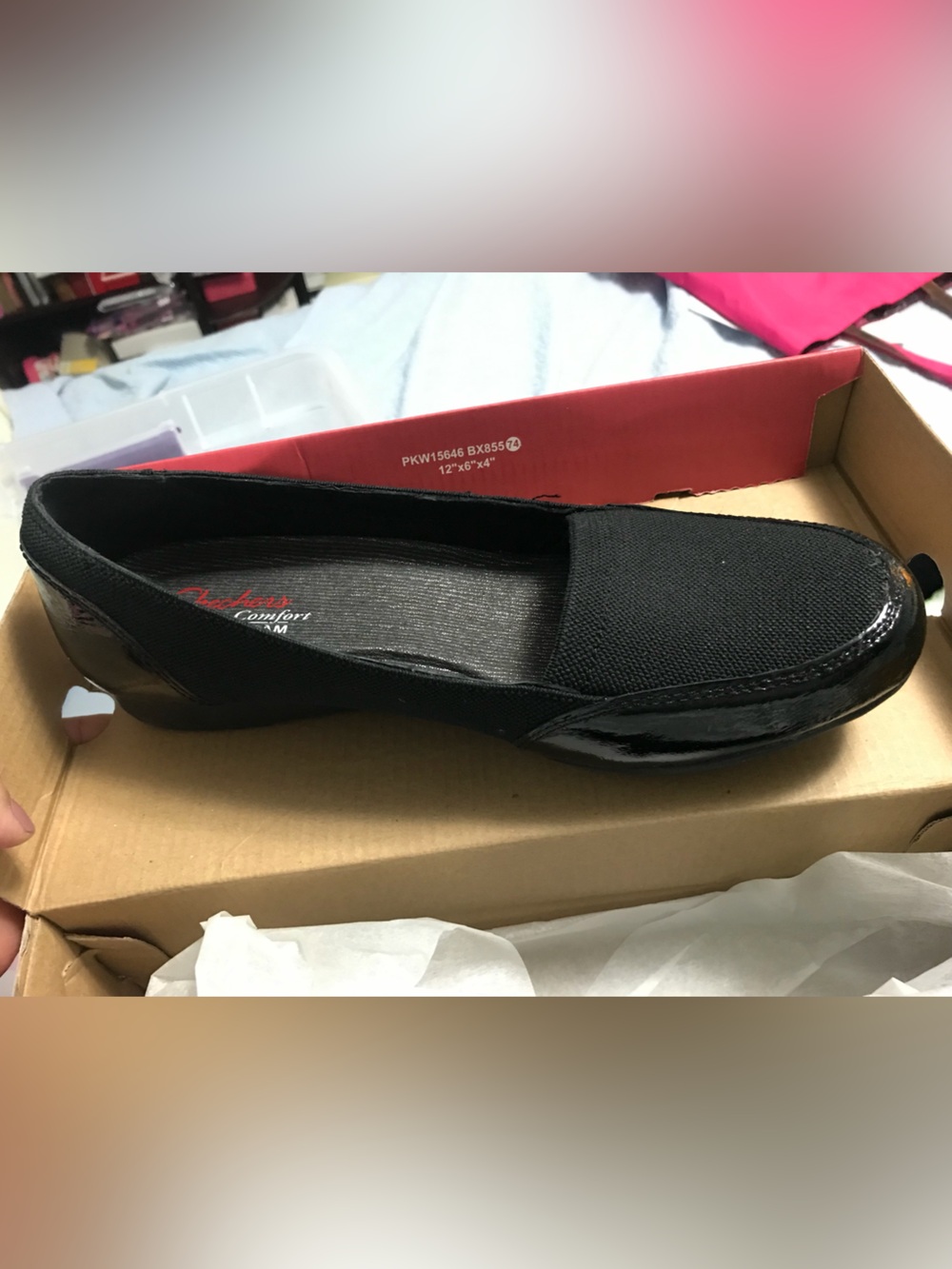Skechers Women's Black Slip-On Knit and Patent Trim Loafer